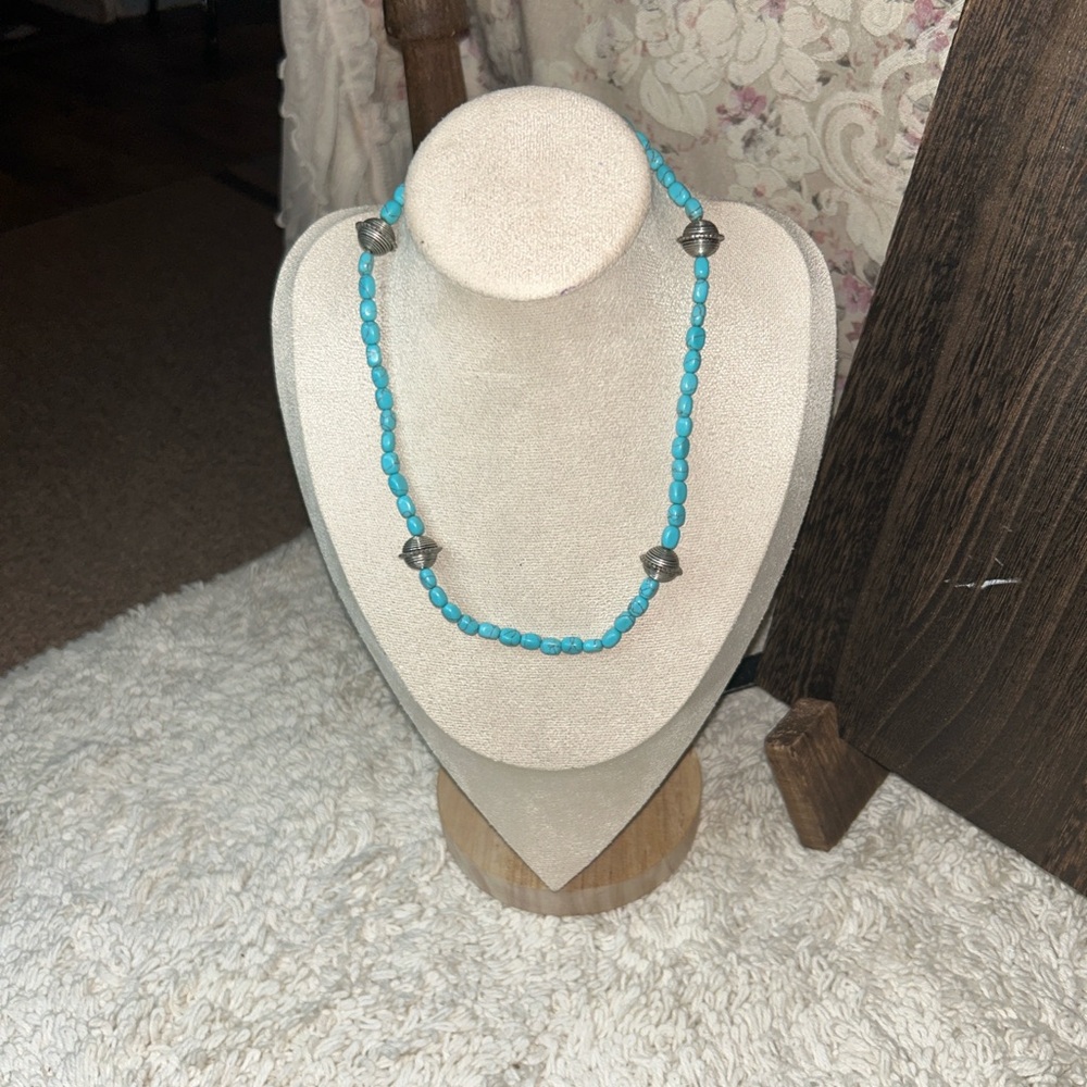 Lauren Ralph Lauren Vintage Turquoise Beaded Necklace with Silver Accents
